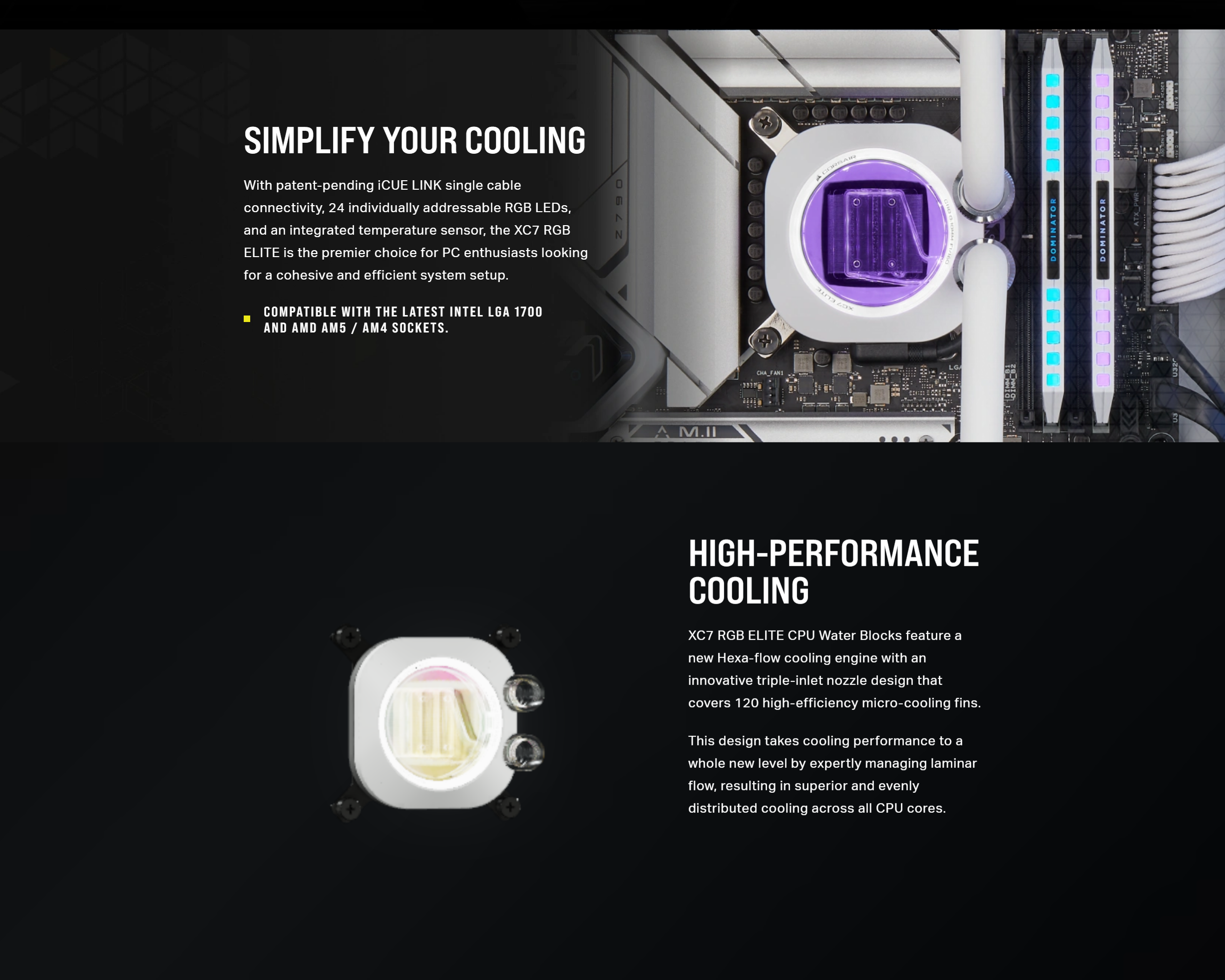 A large marketing image providing additional information about the product Corsair iCUE LINK XC7 RGB Elite CPU Water Block - White - Additional alt info not provided
